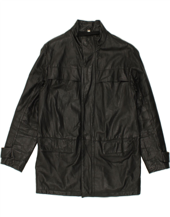 VINTAGE Abrigo de cuero para hombre Reino Unido 38 Cuero negro medio