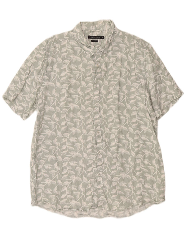 French Connection Camisa de corte clásico de manga corta para hombre XL Lino floral verde