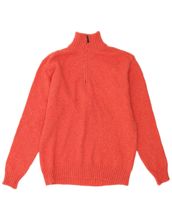 Marlboro Classics Jersey para hombre con cuello y cremallera de lana moteada de color naranja medio