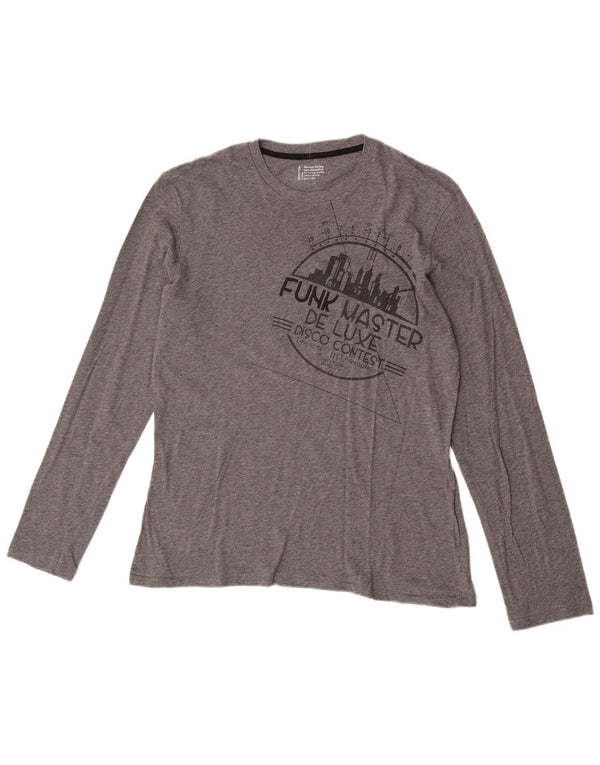 Benetton Hombre Top Gráfico Manga Larga De Algodón Gris Medio