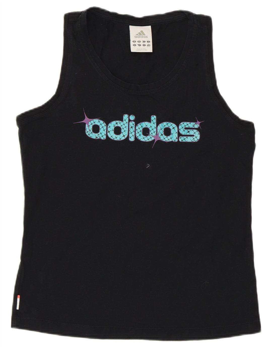 ADIDAS Camiseta sin mangas gráfica para mujer UK 14 Mediana Algodón negro