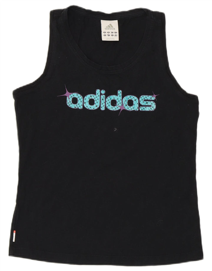 ADIDAS Camiseta sin mangas gráfica para mujer UK 14 Mediana Algodón negro