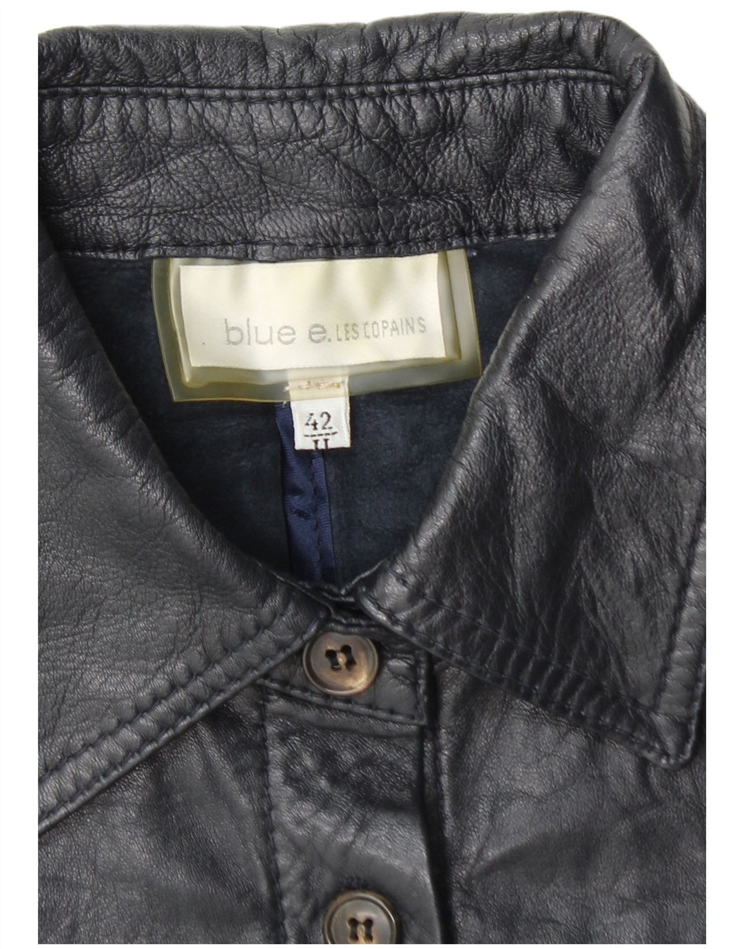 Les Copains Chaqueta De Piel Manga 3/4 Mujer IT 42 Medium Azul Marino Cuero