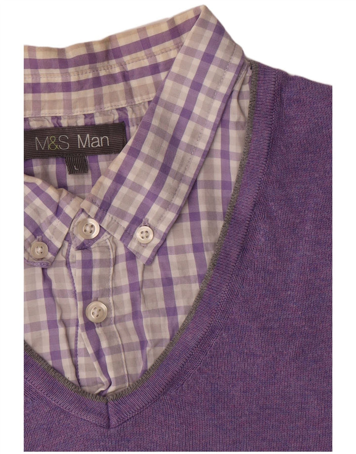 Marks & Spencer Jersey con cuello en V para hombre, talla grande, algodón morado