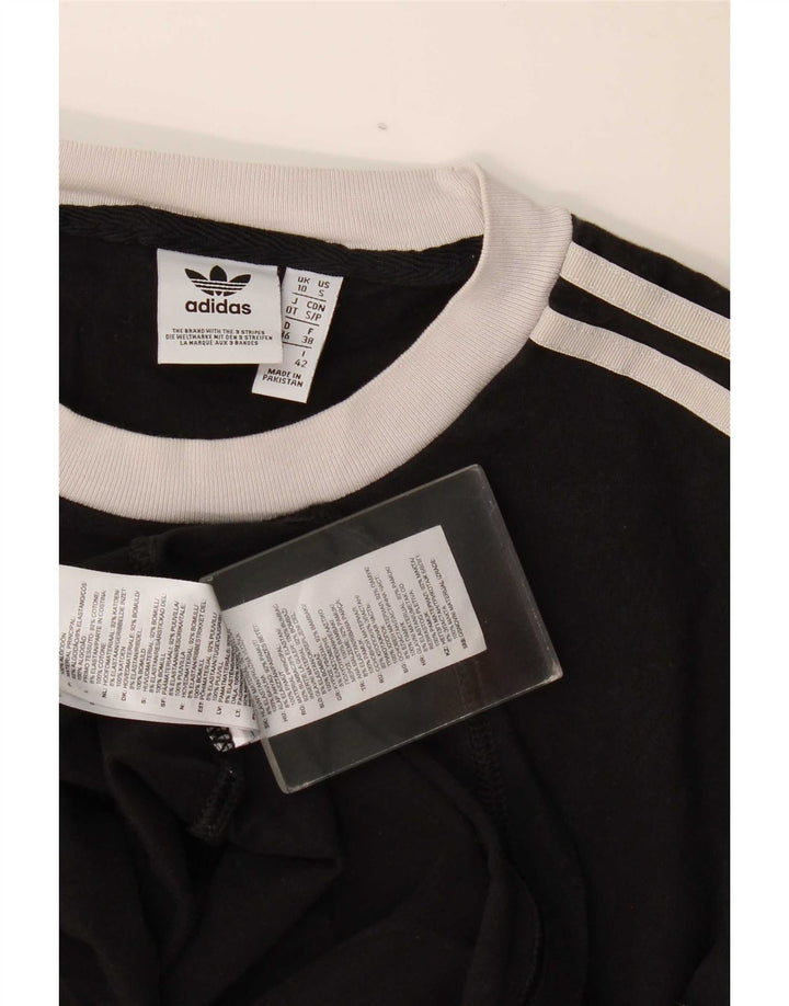 Adidas Mujer Top Manga Larga UK 10 Pequeño Algodón Negro