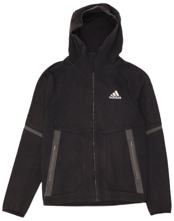 Adidas Sudadera con capucha y cremallera para hombre UK 10 Small Black Colourblock Cotton