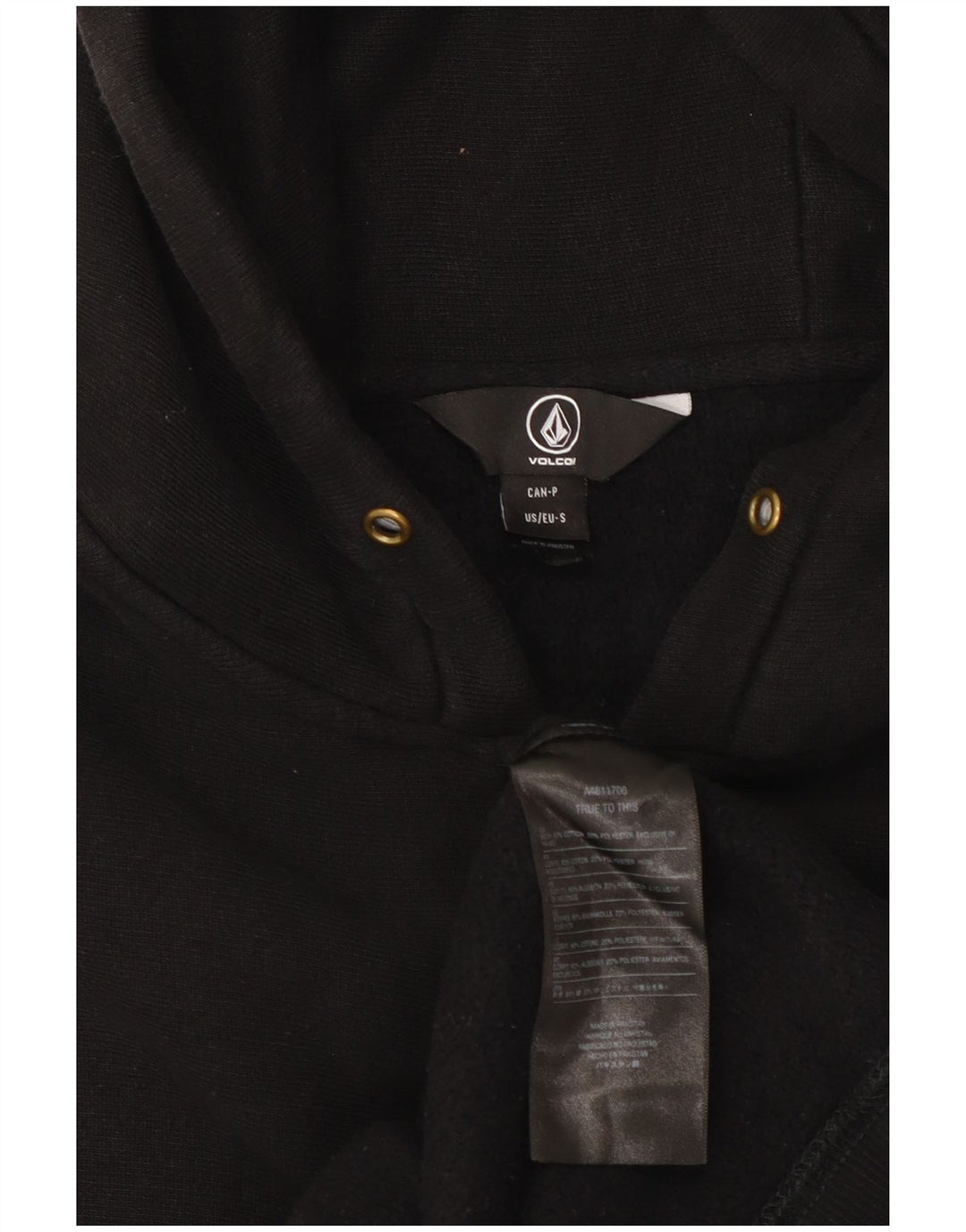 Volcom Sudadera con capucha y cremallera gráfica para hombre, talla pequeña, algodón negro