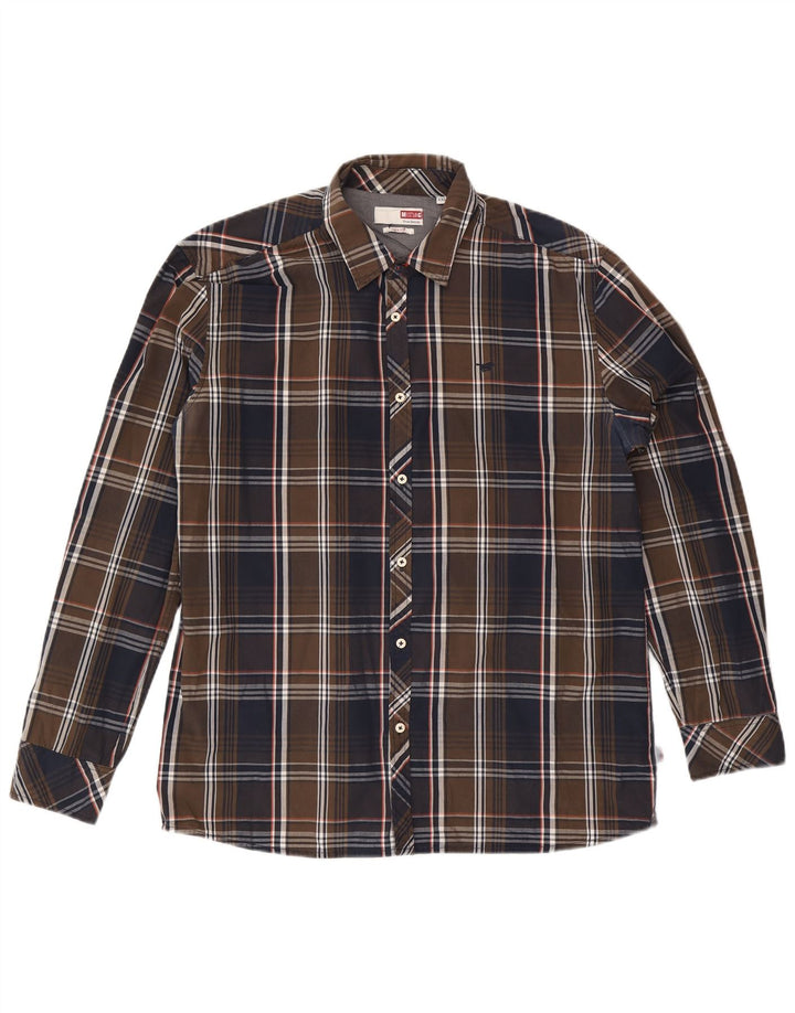 Mustang Camisa Slim Fit para Hombre 2XL Algodón A Cuadros Marrón