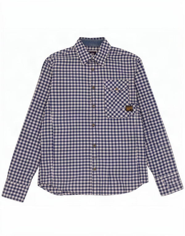 Camisa G-Star Hombre Algodón Vichy Azul Medio