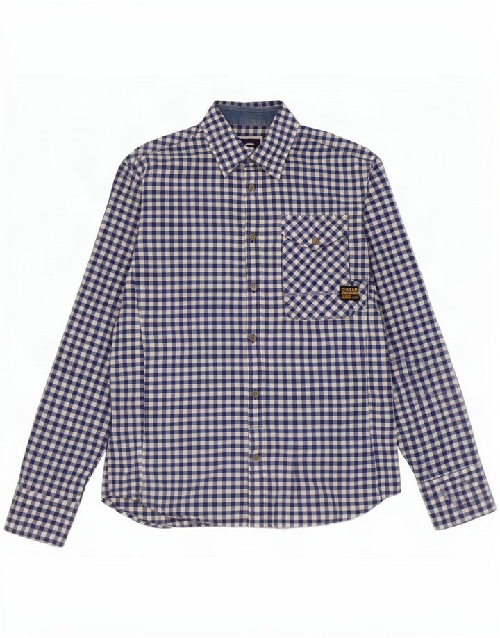Camisa G-Star Hombre Algodón Vichy Azul Medio