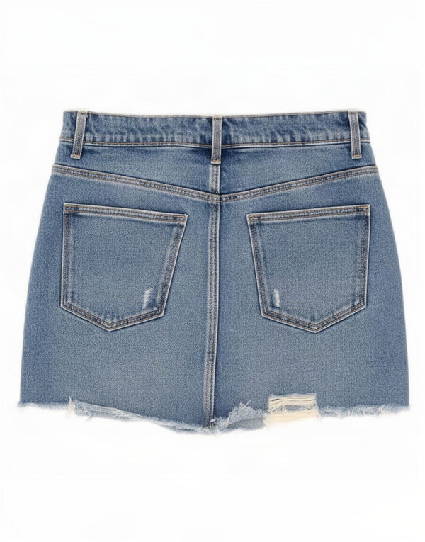 Zara Mujer Minifalda Vaquera Desgastada XS W24 Algodón Azul