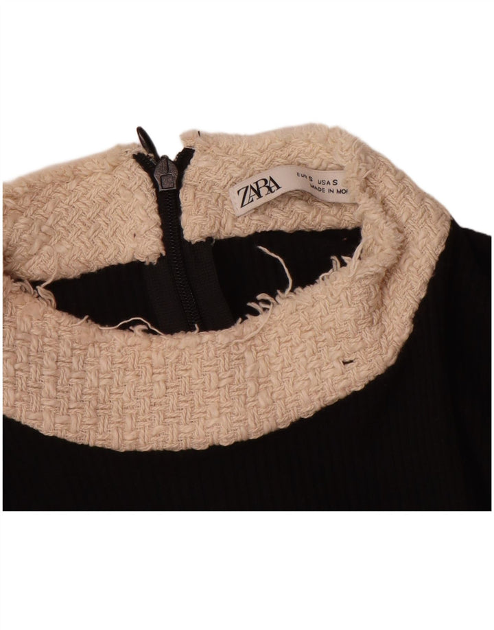 Zara Mujer Blusa Top UK 10 Small Negro Colorblock Poliéster
