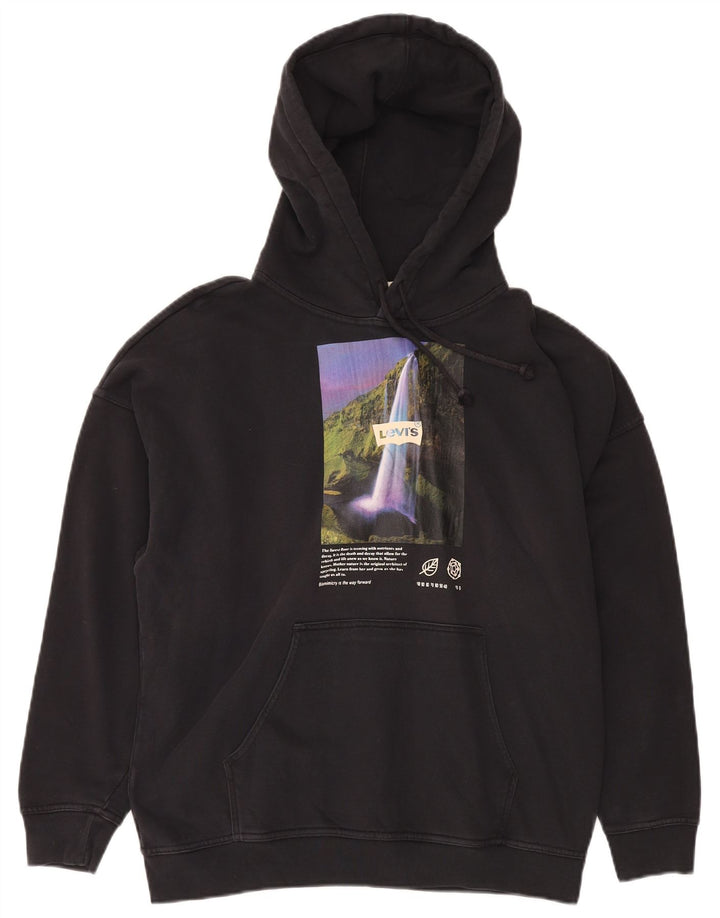 LEVI'S Jersey con capucha y ajuste holgado para hombre, talla pequeña, algodón negro