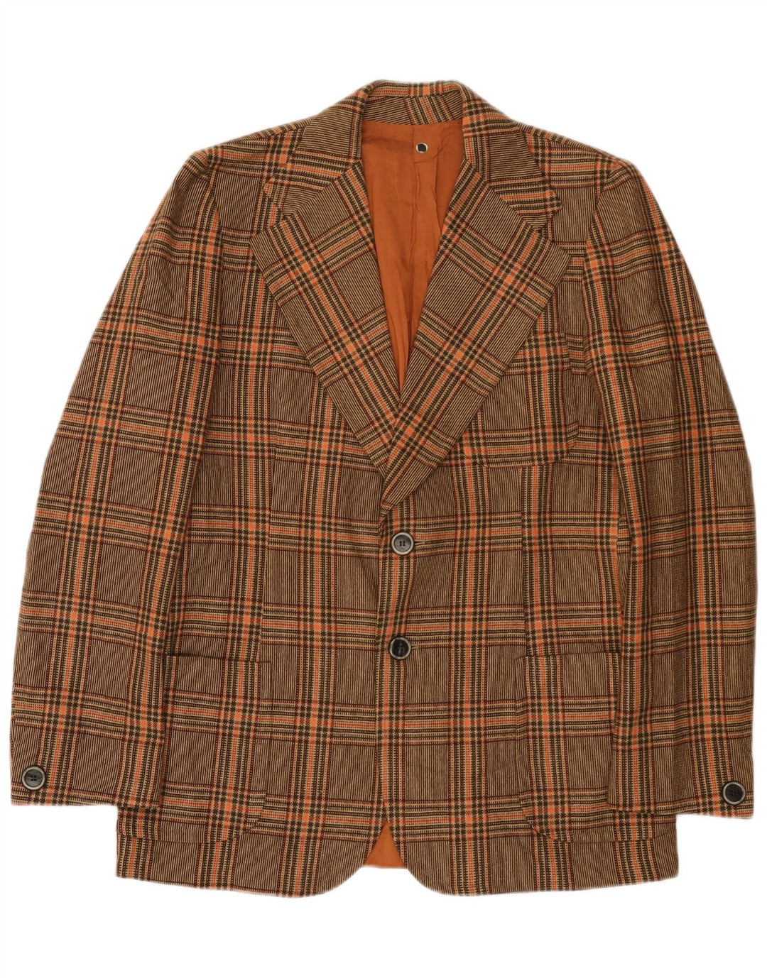 Vintage hombres 2 botones Blazer chaqueta Reino Unido 36 pequeño marrón cheque