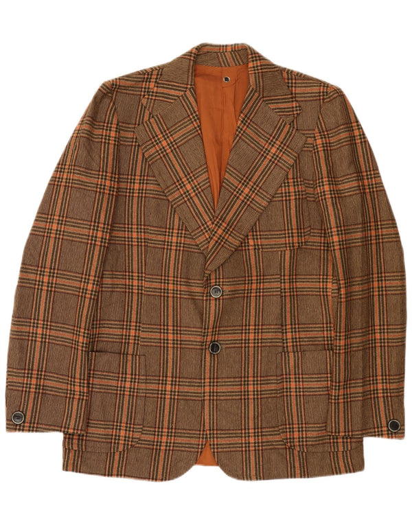 Vintage hombres 2 botones Blazer chaqueta Reino Unido 36 pequeño marrón cheque