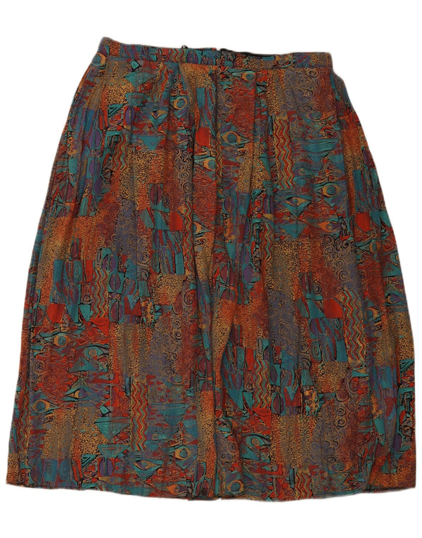 Vintage mujer A-Line falda Reino Unido 8 pequeño W34 viscosa geométrica multicolor