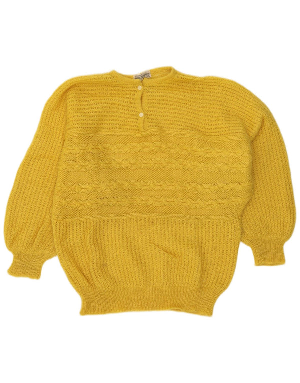 Vintage mujer botón cuello jersey suéter Reino Unido 18 XL amarillo
