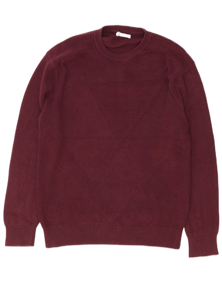 Zara Hombre Jersey Cuello Redondo Jersey Algodón Burdeos Medio