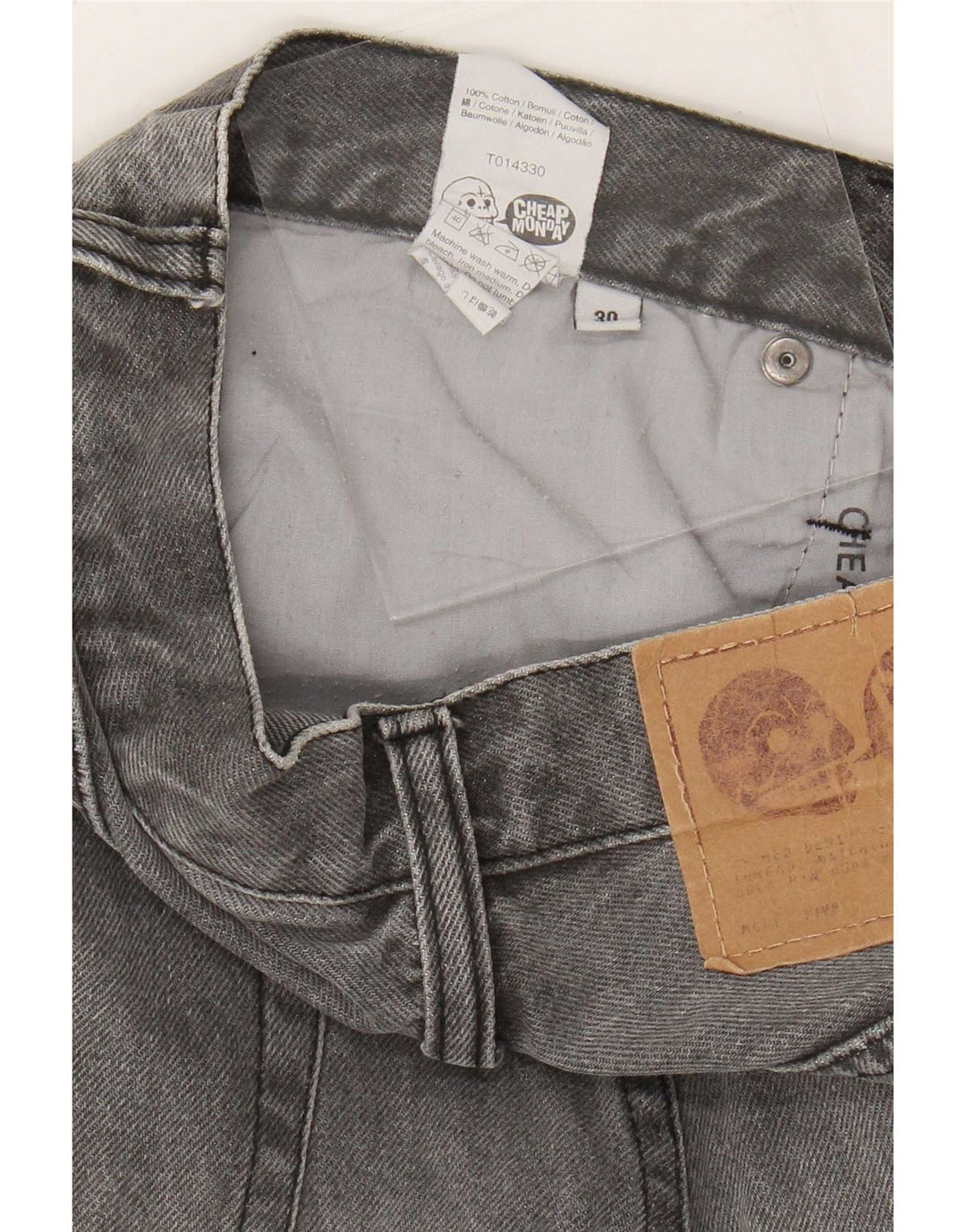 Cheap Monday Pantalones cortos vaqueros para hombre tamaño mediano W30 Algodón gris
