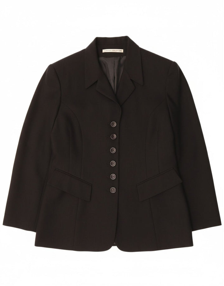 CLASSICS Womens 6 Button Blazer Jacket UK 12 Medium Black Polyester