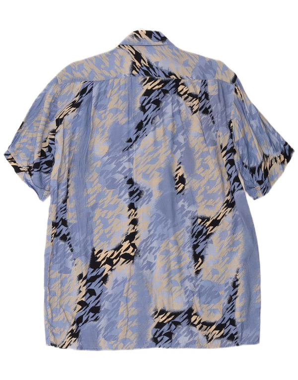 FOLLIE Camisa de manga corta con estampado abstracto para hombre, talla 41/42, grande, azul