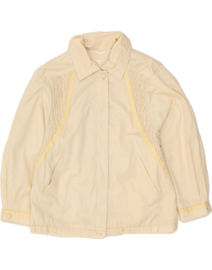 VINTAGE Womens 3/4 Sleeve Bomber Jacket UK 14 Large Beige Polyester Vintage Vintage and Second-Hand Vintage from Messina Hembry 