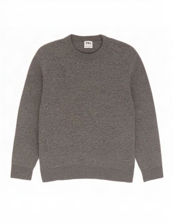 Zara Hombre Jersey Cuello Barco Jersey Small Lana Gris