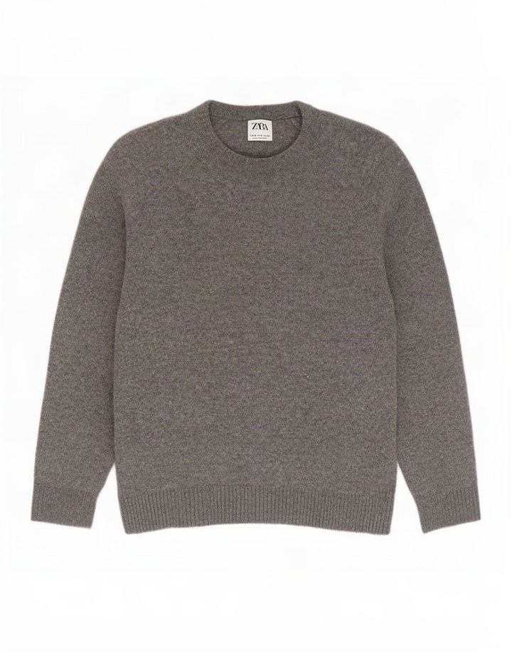 Zara Hombre Jersey Cuello Barco Jersey Small Lana Gris