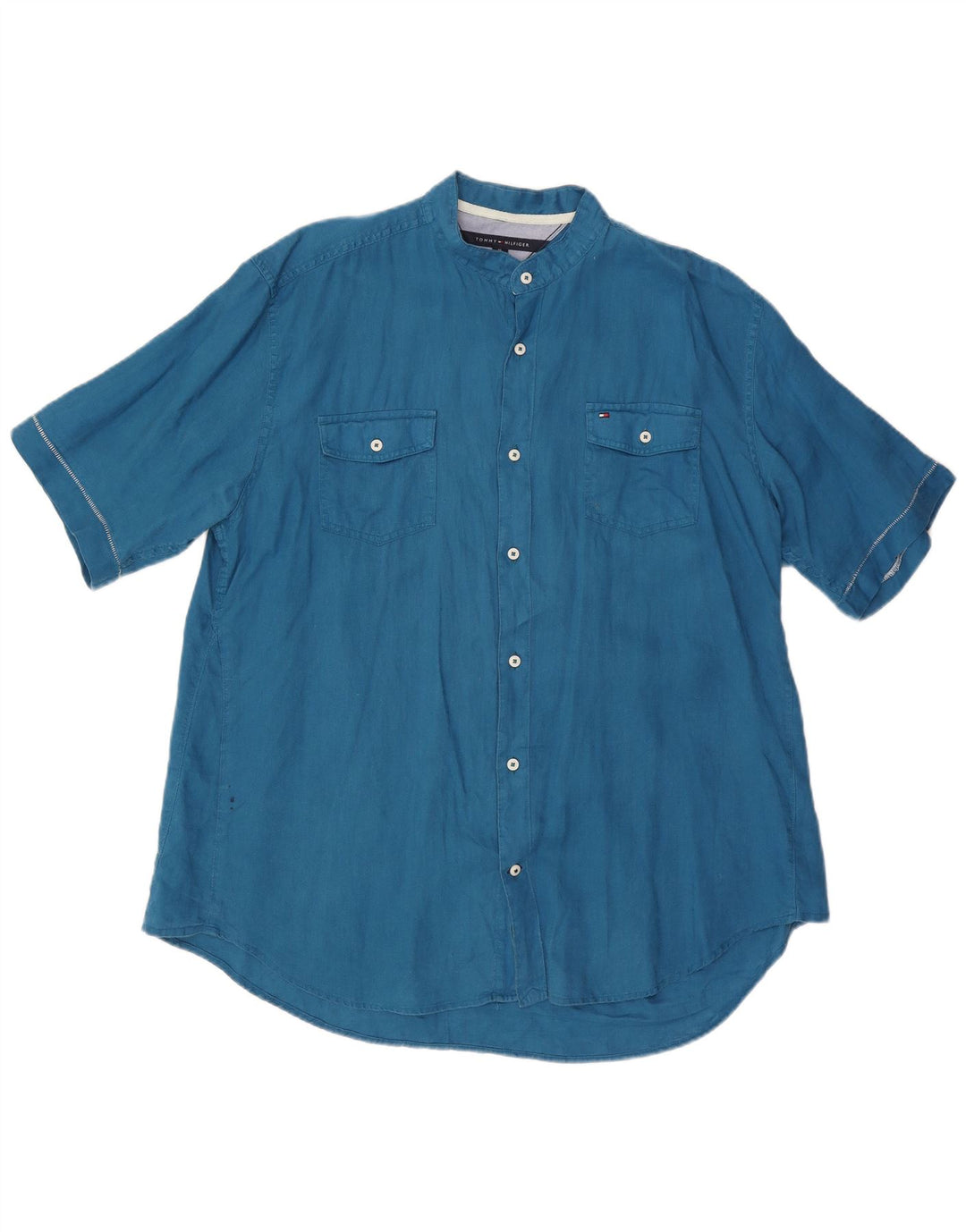 TOMMY HILFIGER Camisa de manga corta Custom Fit para hombre XL Azul