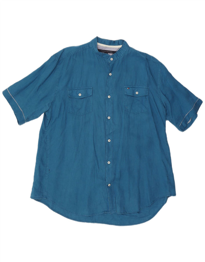 TOMMY HILFIGER Camisa de manga corta Custom Fit para hombre XL Azul
