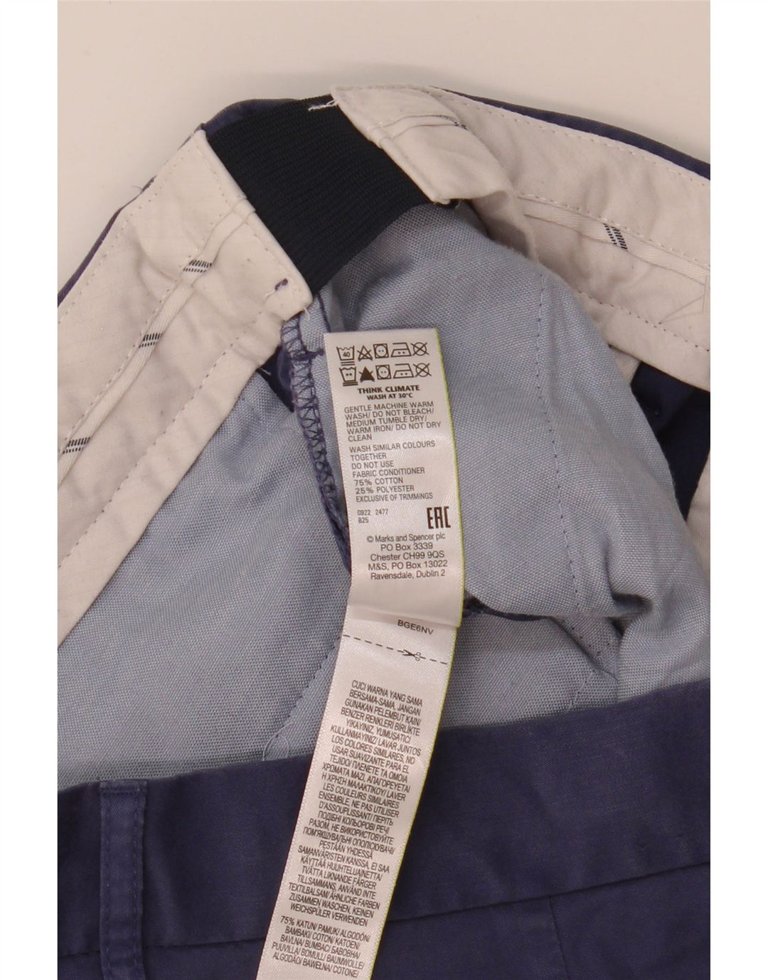 Marks & Spencer Pantalones cortos chinos para hombre W34 Grande Algodón azul marino