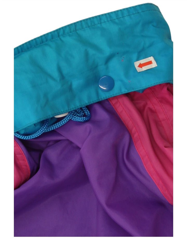Vintage mujer con capucha chaqueta de lluvia de gran tamaño Reino Unido 14 bloque de color azul medio