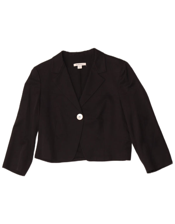 Marella Chaqueta Bolero de Manga 3/4 para Mujer con 1 botón UK 44 Grande Viscosa Negra
