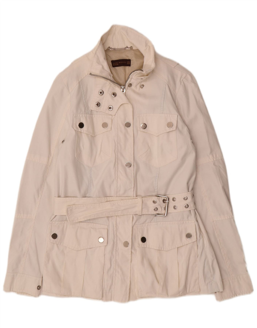 Zara Mujer Chaqueta Utilitaria UK 12 Medium Off White Nylon