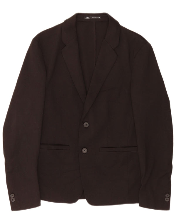 Zara Chaqueta tipo blazer de 2 botones para hombre UK 36 Small Black Viscose Classic
