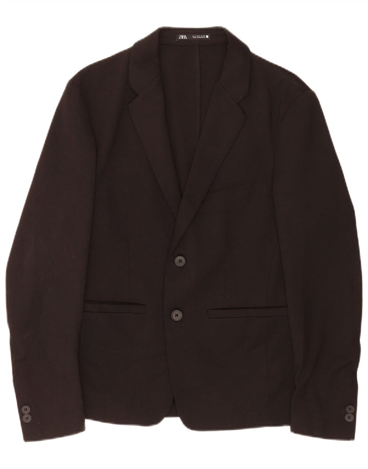Zara Chaqueta tipo blazer de 2 botones para hombre UK 36 Small Black Viscose Classic