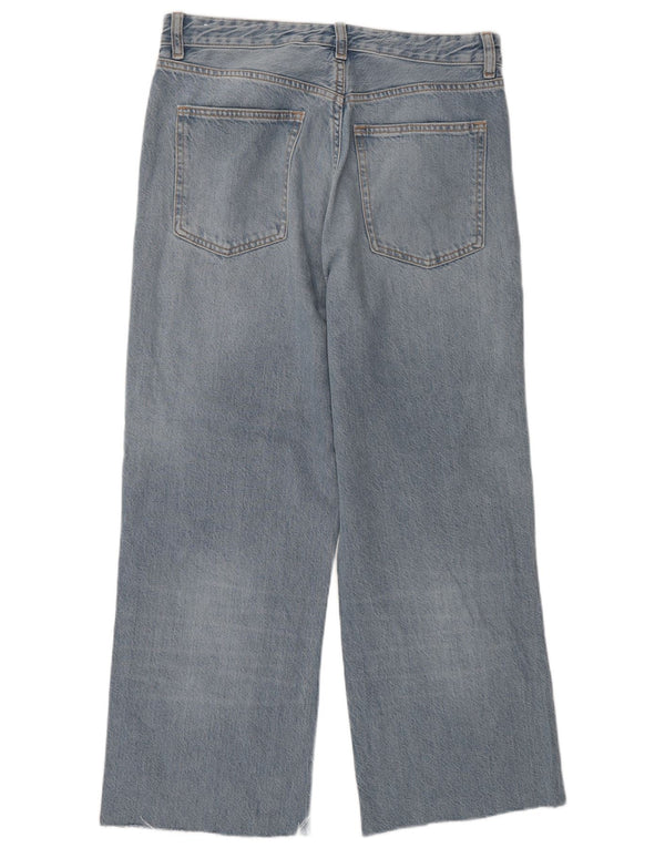Zara Vaqueros de pierna ancha y cintura alta para mujer EU 42 Large W32 L26 Algodón azul