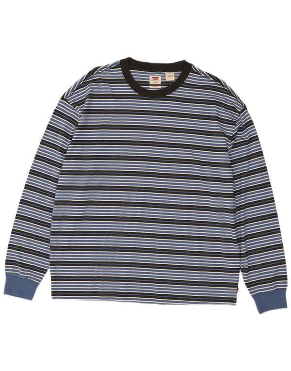 Levi's Hombre Top extragrande de algodón a rayas azul medio de manga larga