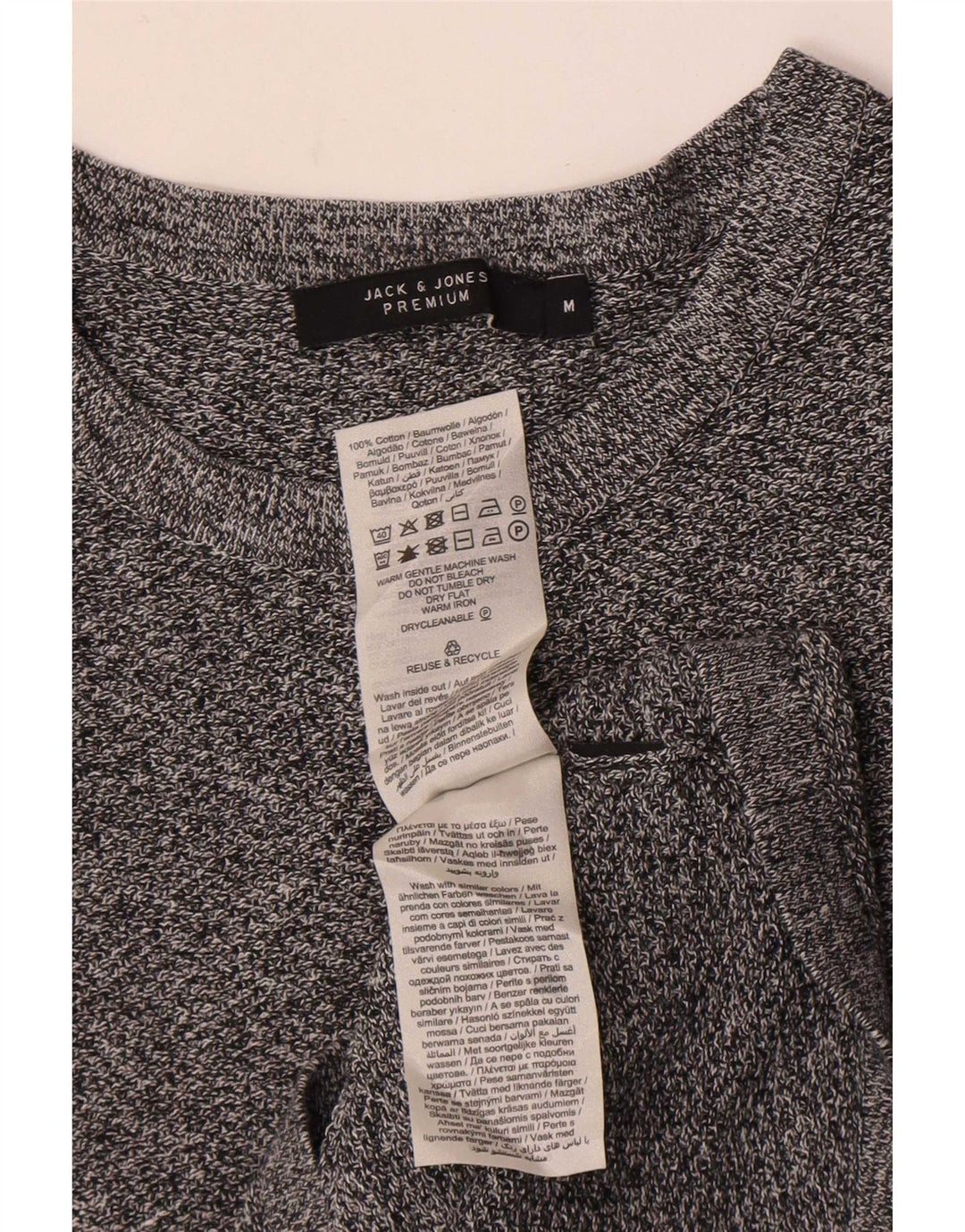 Jack & Jones Hombre Top Manga Larga Algodón Moteado Gris Medio