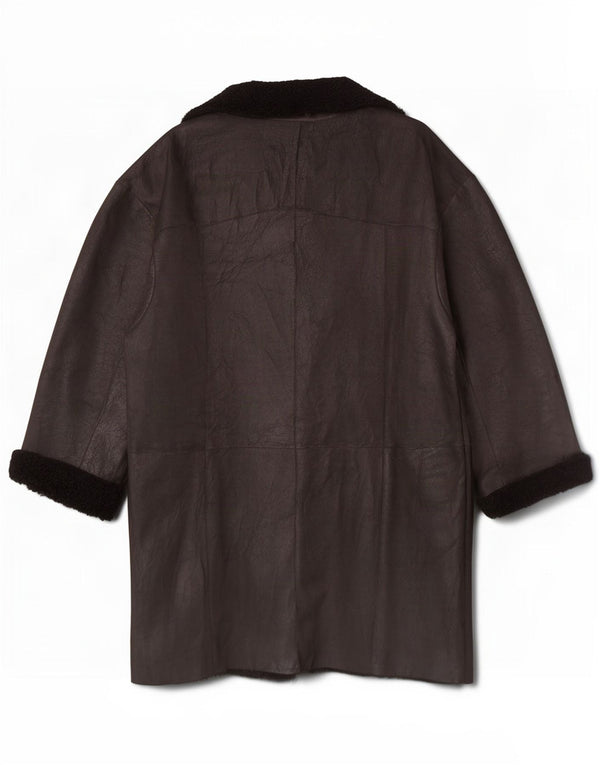 Vintage mujer abrigo de cuero reversible Reino Unido 14 gran bloque de color negro