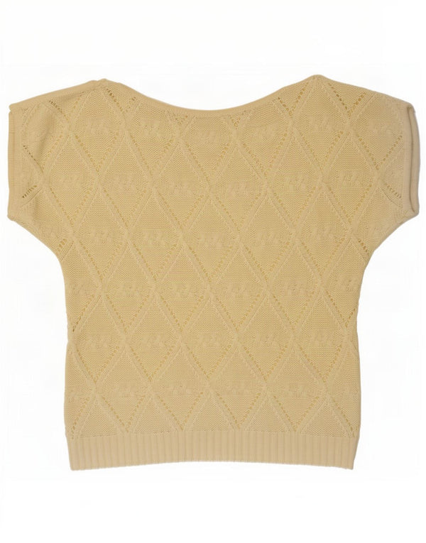 Vintage mujer punto blusa Top Reino Unido 14 amarillo medio