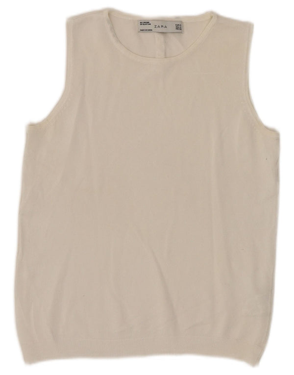 Zara Mujer Crop Vest Top UK 12 Medium Viscosa Blanca