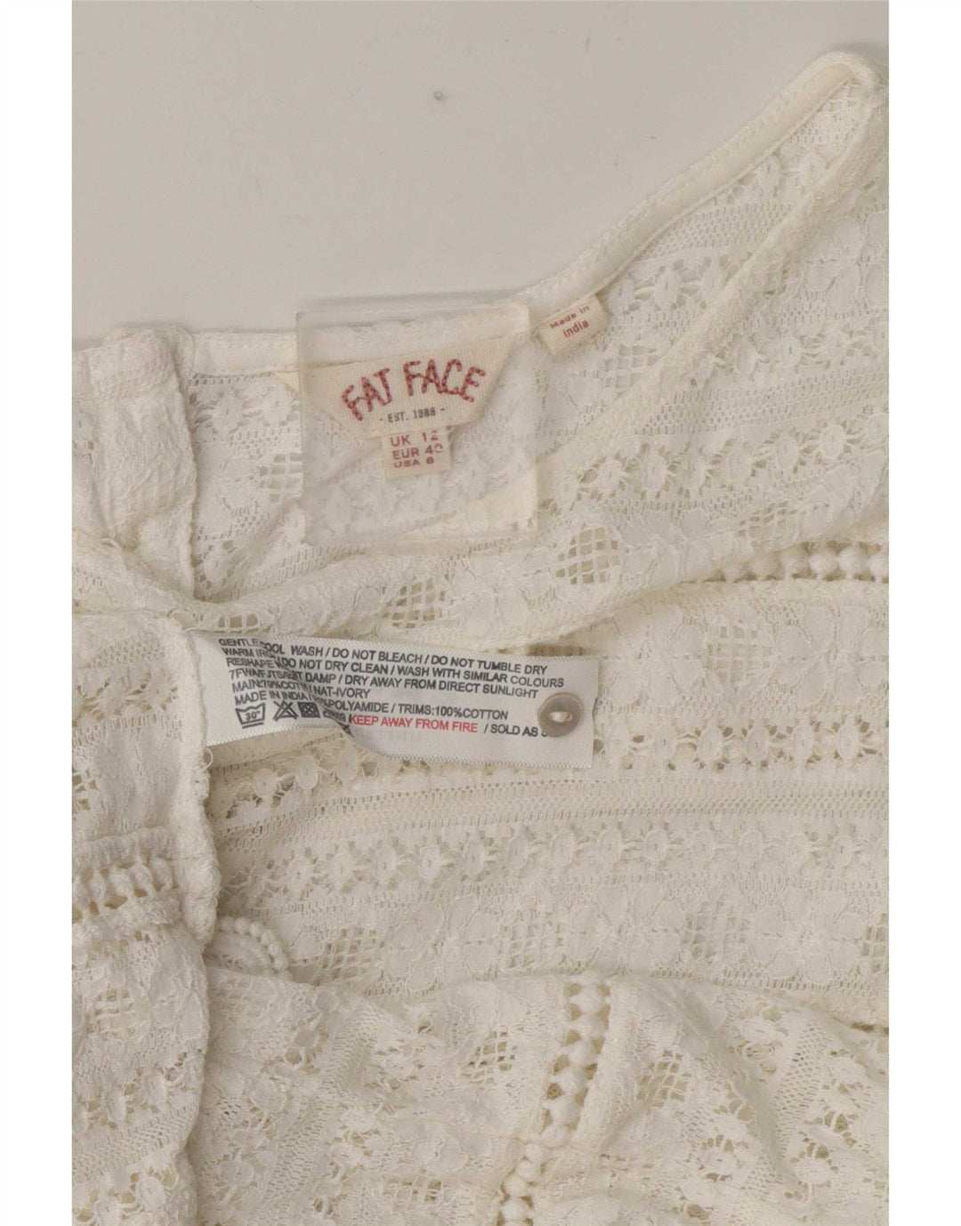 Blusa camisera transparente para mujer Fat Face UK 42 Algodón blanco mediano