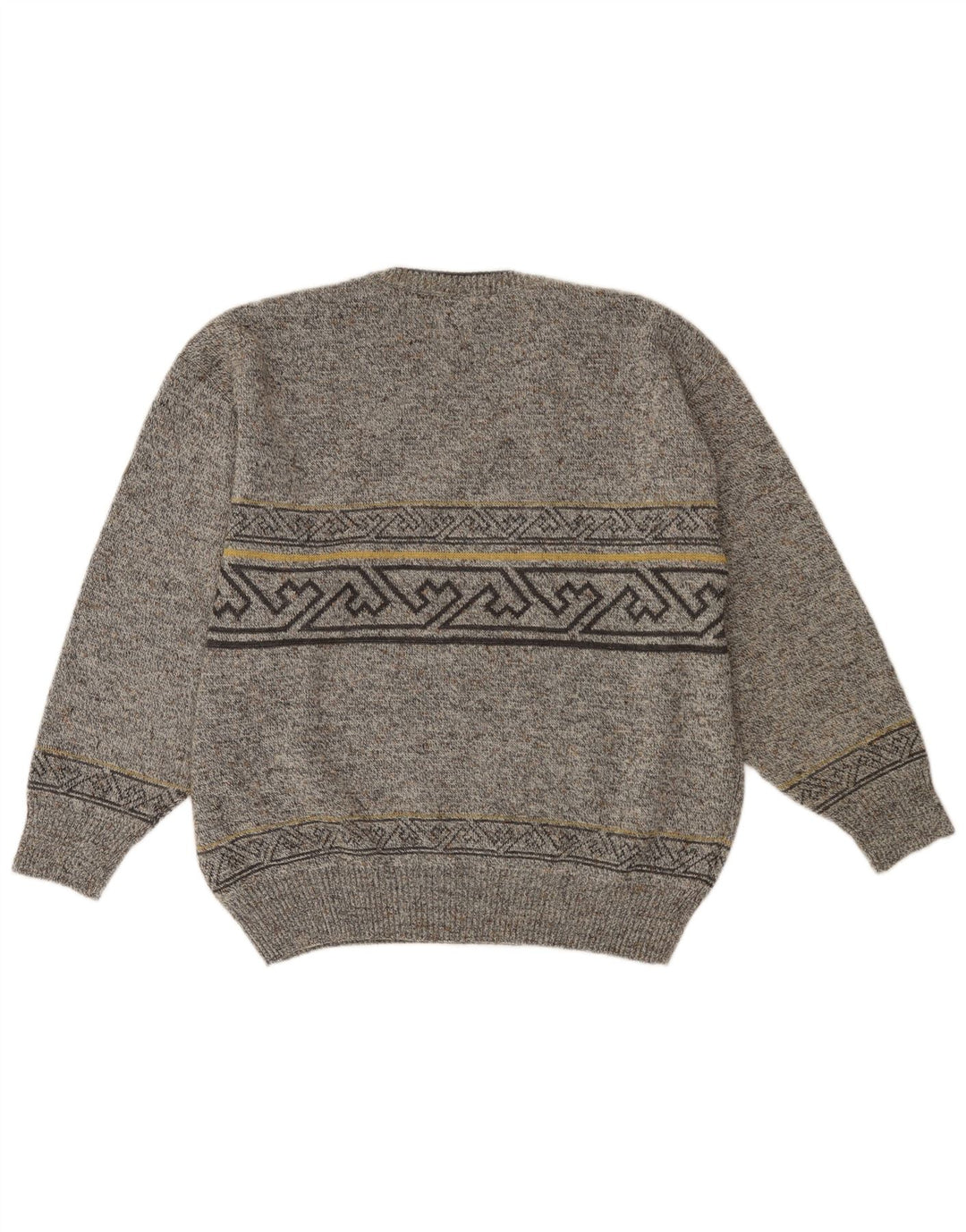 VINTAGE Jersey con cuello en V para hombre IT 52 Lana geométrica gris grande