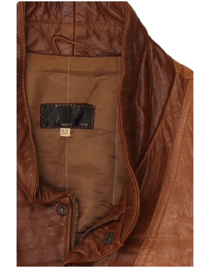 Chaqueta de cuero vintage para hombre IT 52 XL cuero color block marrón