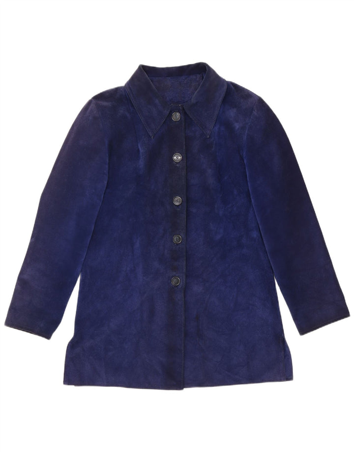 Vintage mujer ante chaqueta Reino Unido 12 azul marino medio