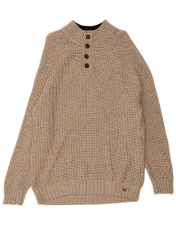 Crew Clothing - Jersey con cuello y botones para hombre, talla XL, lana beige