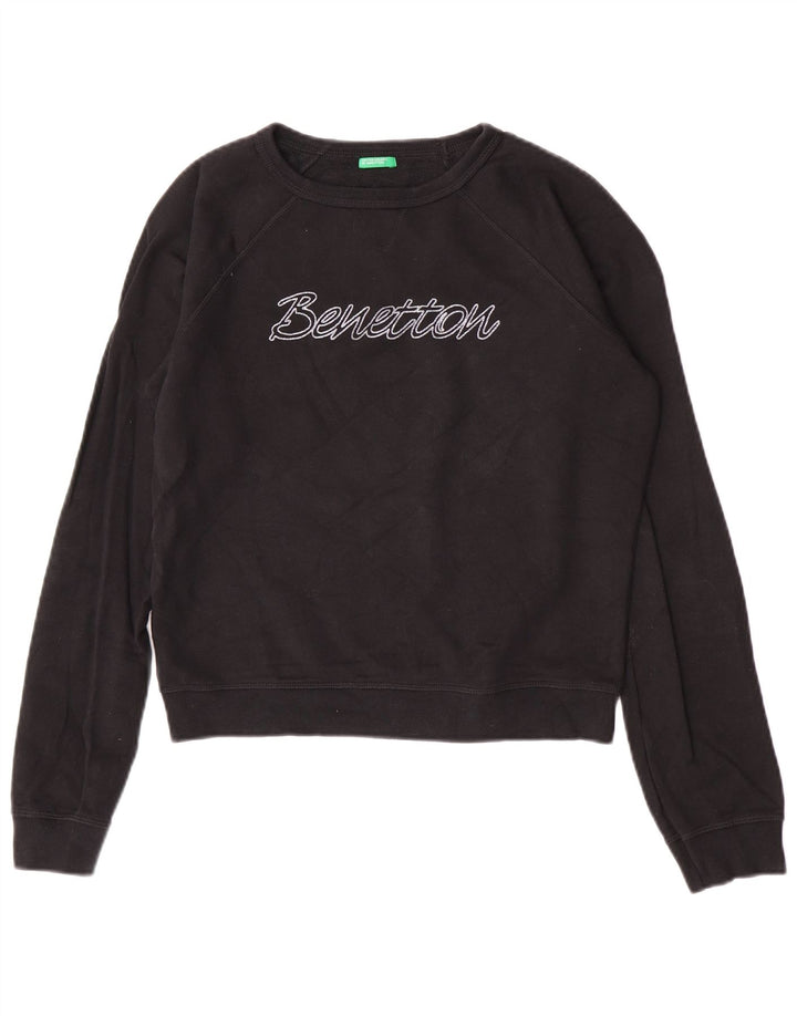 Benetton Sudadera Corta Con Estampado De Mujer UK 44 Mediano Negro