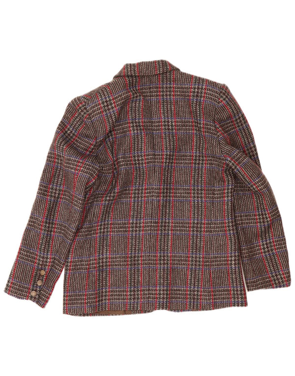 Vintage mujer 2 botones Blazer chaqueta IT 44 lana de pata de gallo marrón medio