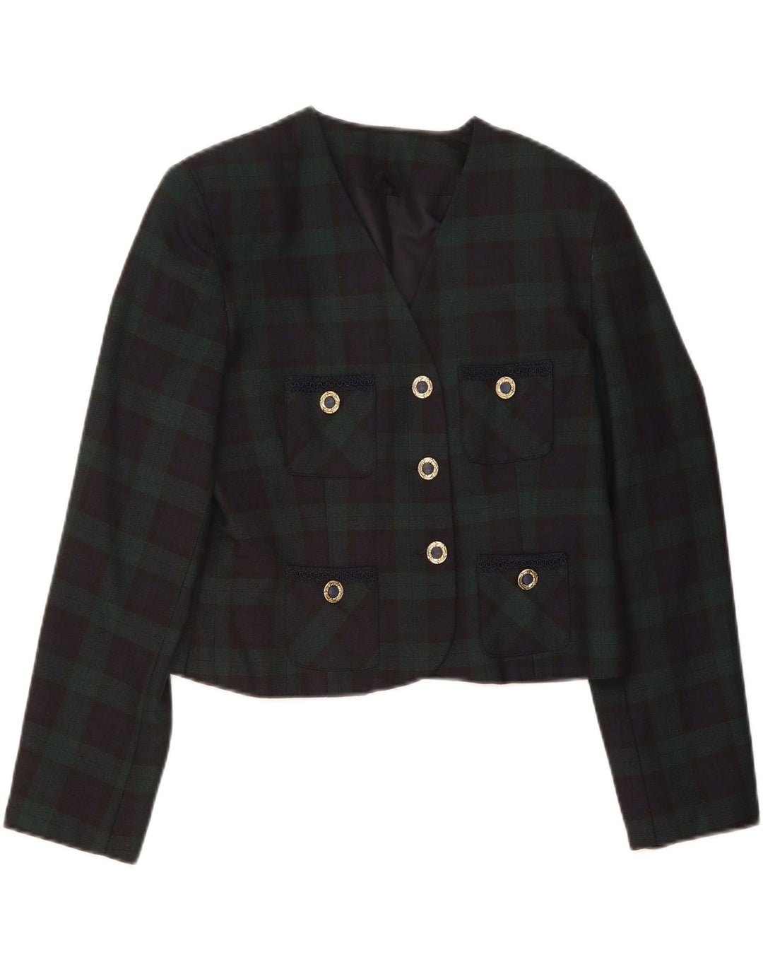 RICHARDS Womens Crop 3 Button Blazer Jacket UK 12 Medium  Green Check